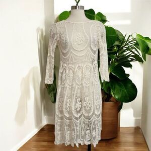 Jen’s Pirate Booty Free People Lace Cream Off White Mini Dress Small
